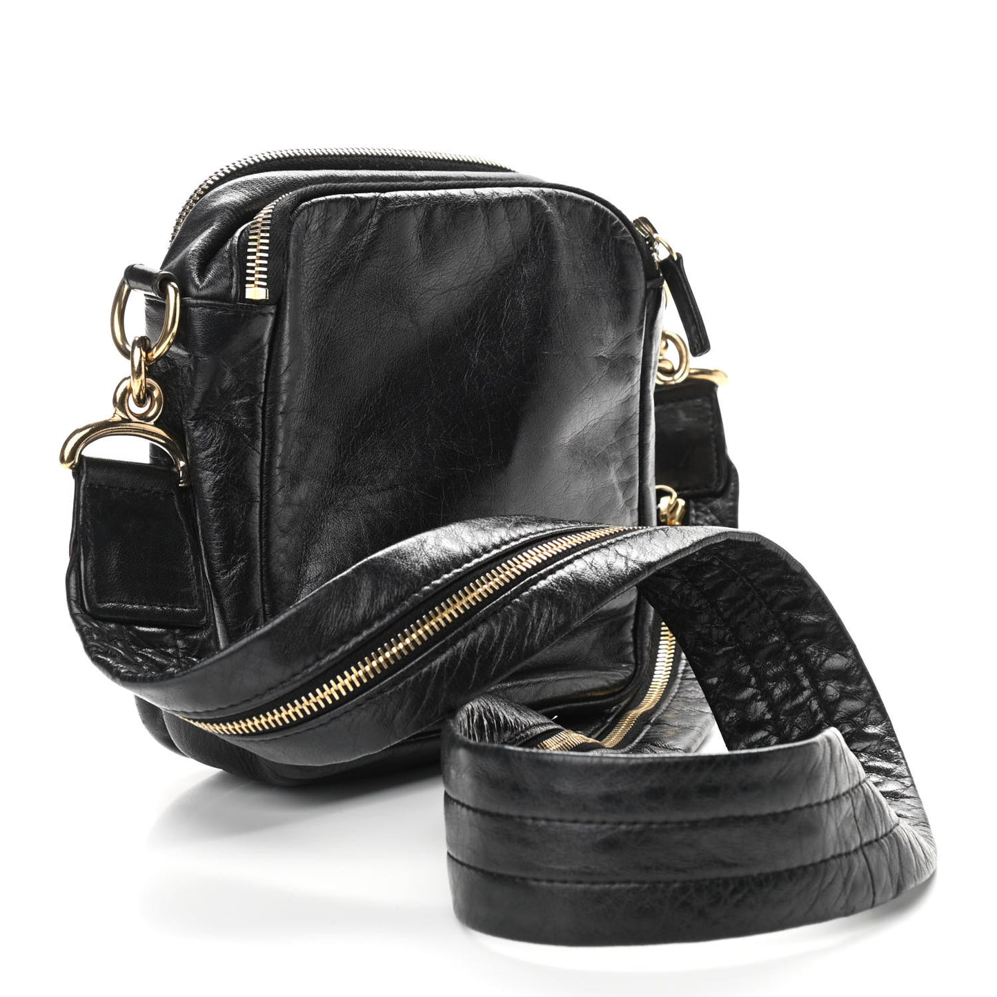 Lambskin Jersey Scales Zipper Shoulder Bag Black