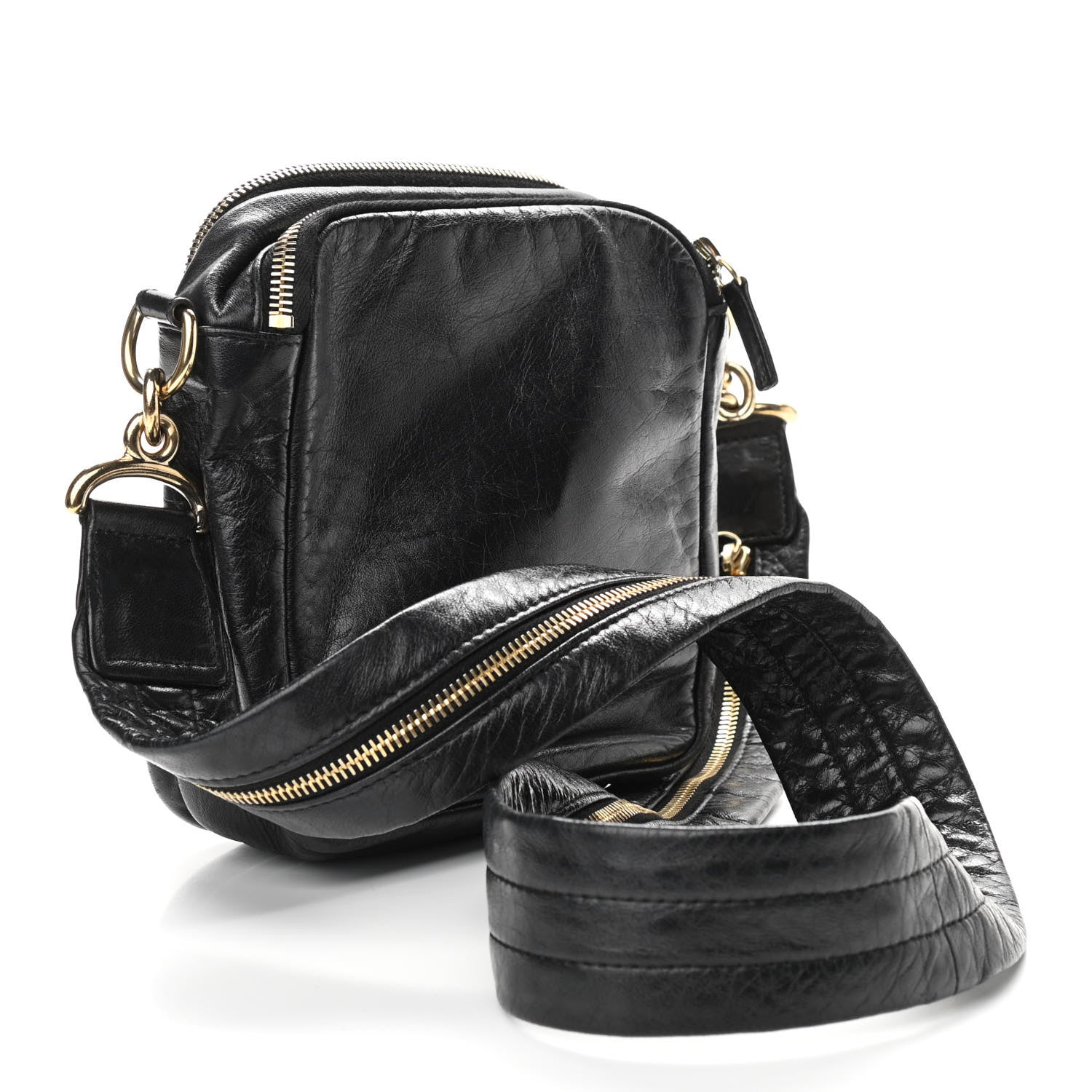 Chanel Lambskin Jersey Scales Zipper Shoulder Bag Black 3 of 10