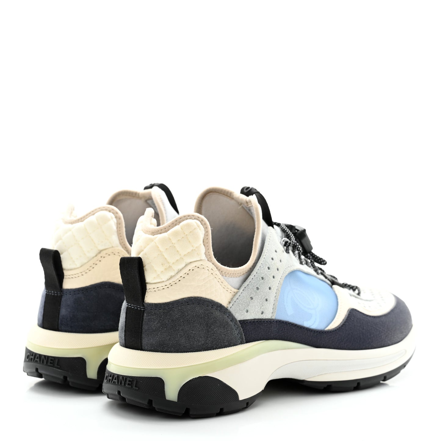 Fabric Suede Calfskin Mesh Womens CC Sneakers 40 Black Blue Ivory