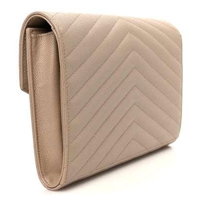Saint Laurent Grain De Poudre Matelasse Chevron Monogram Envelope Clutch Dark Beige 3 of 10
