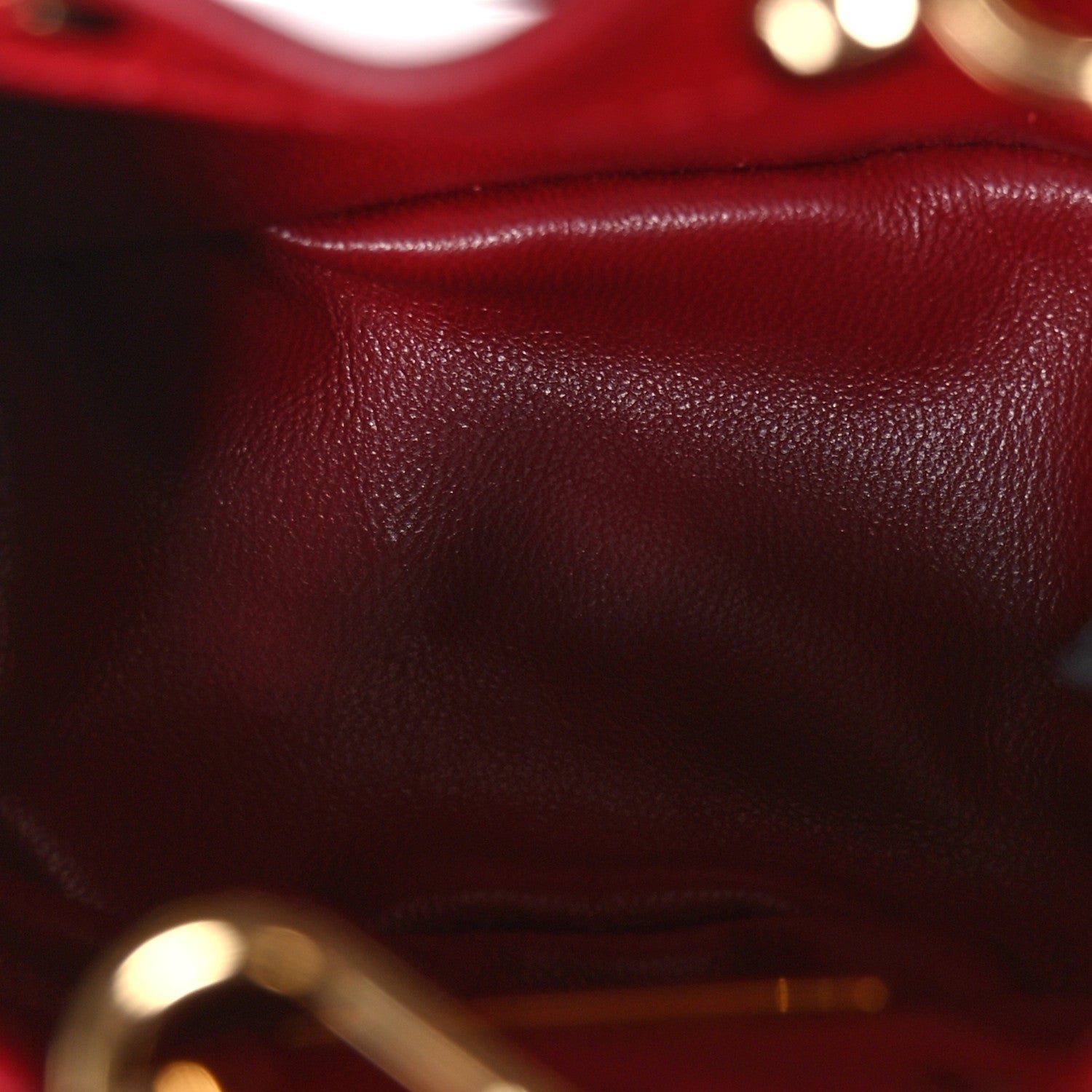 Prada Vernice Metal Triangle Logo Mini Drawcord Pouch Shoulder Bag Cherry 5 of 12