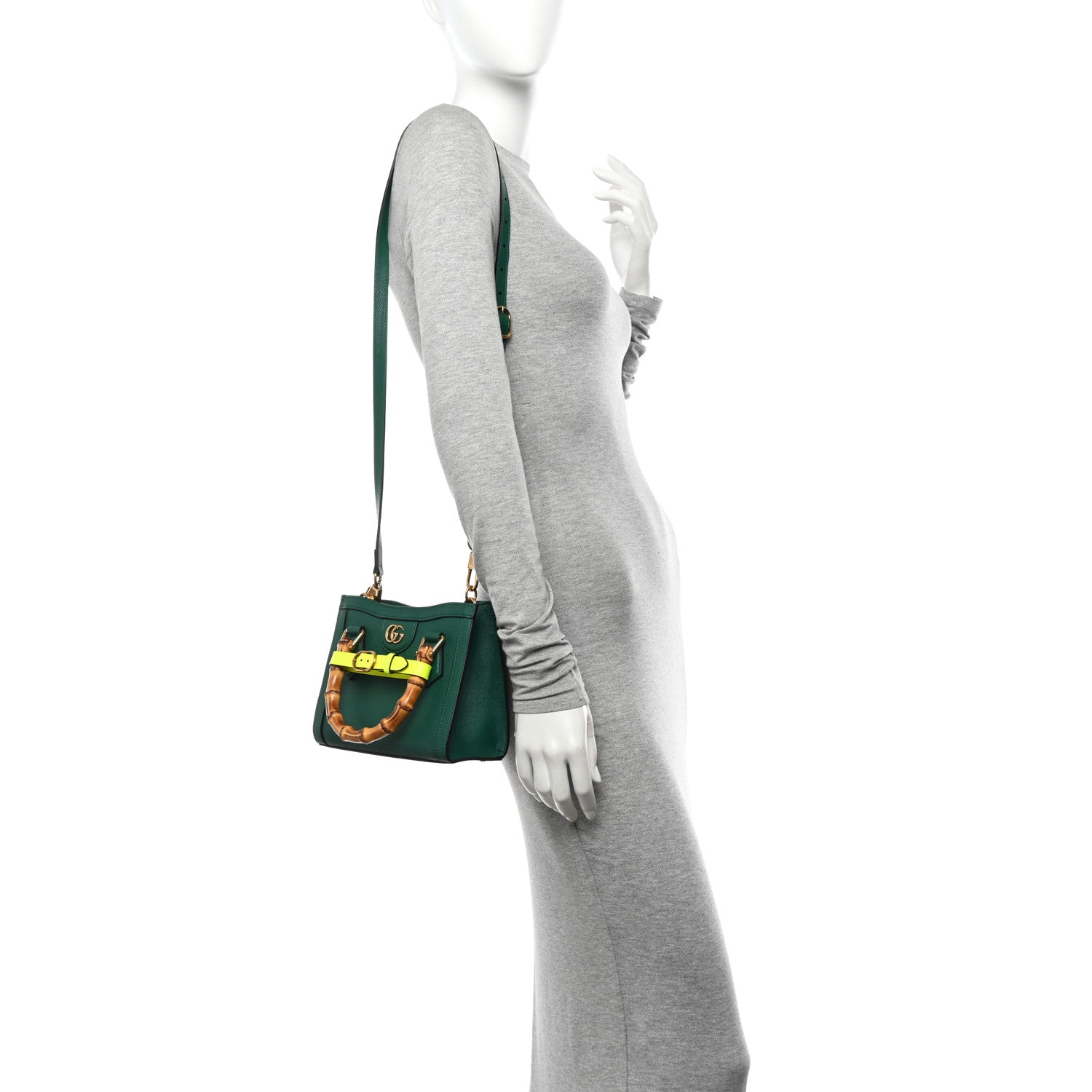 Gucci Wonka Grain Calfskin Mini Diana Tote Bag Green Yellow Fluo 2 of 10