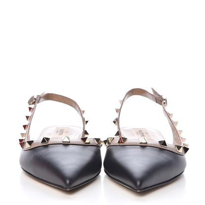 Valentino Garavani Nappa Rockstud Slingback Flats 38 Black Poudre 2 of 12