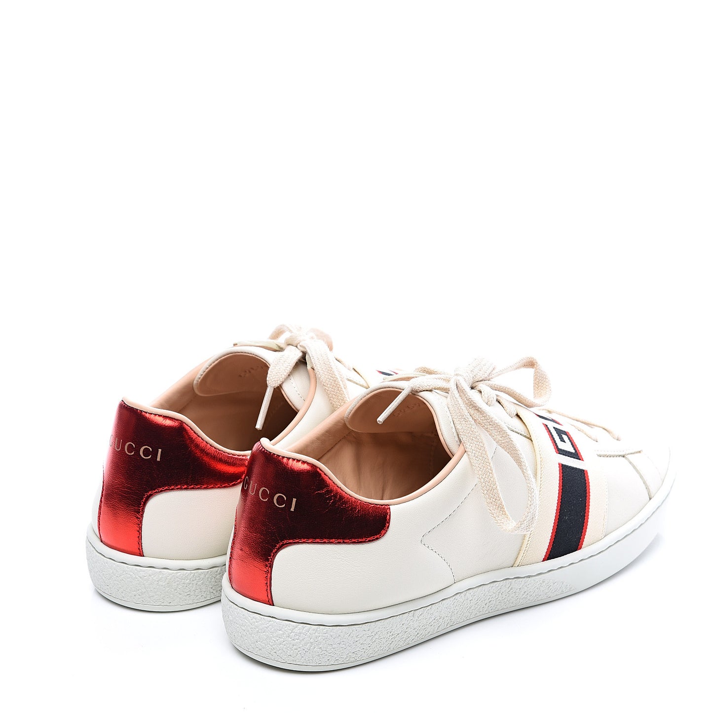 Calfskin Stripe Womens New Ace Sneakers 36.5 New Mystic White Ecru Red Flame