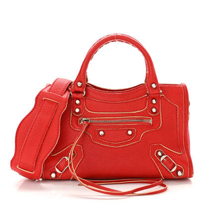 Balenciaga Supple Grained Calfskin Classic Silver Hardware Highlight Mini City Rouge Fraise 3 of 14