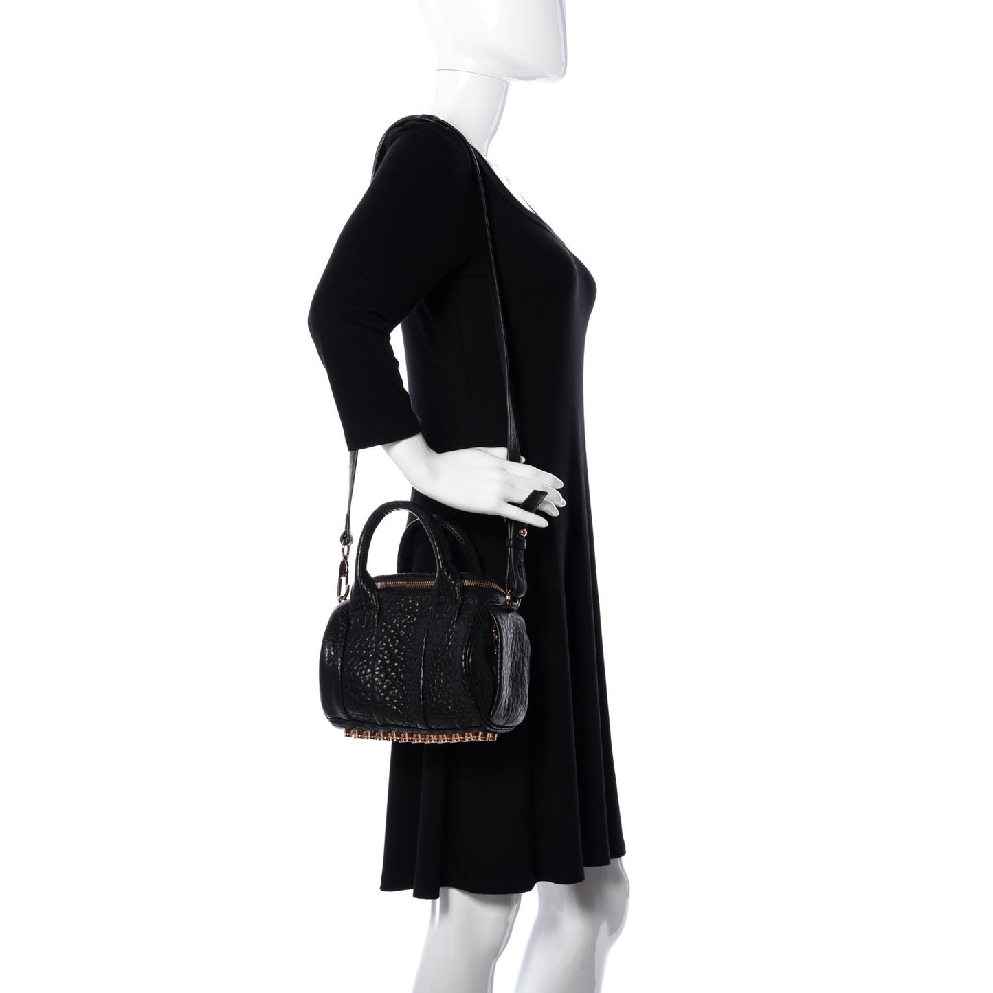 Pebbled Lambskin Mini Rockie Black Rose Gold Hardware