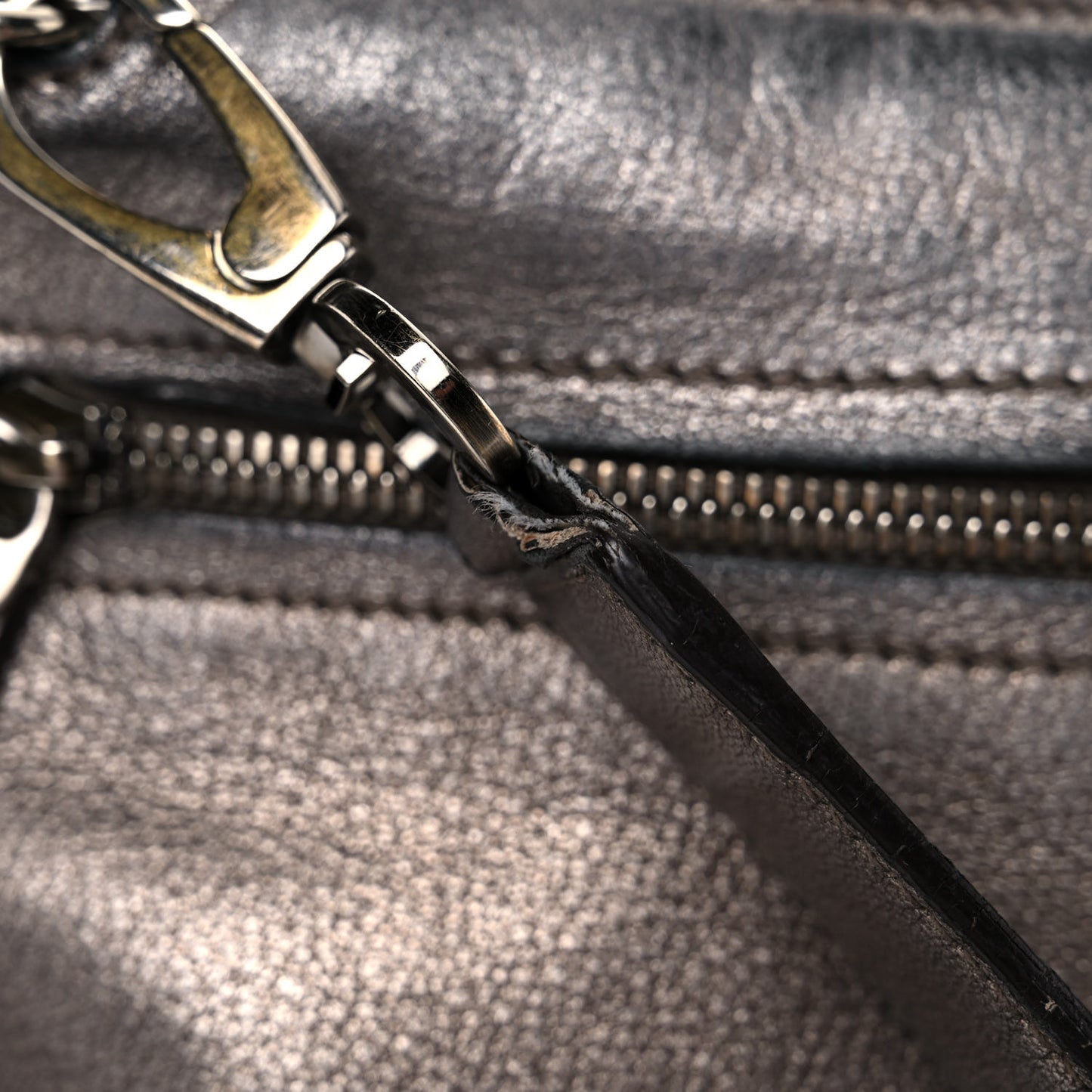 Metallic Grained Calfskin Sofia Satchel Silver