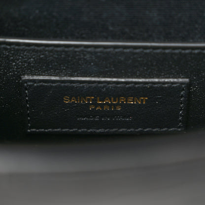 Saint Laurent Shiny Calfskin Crocodile Embossed Small Manhattan Baguette Black 6 of 10