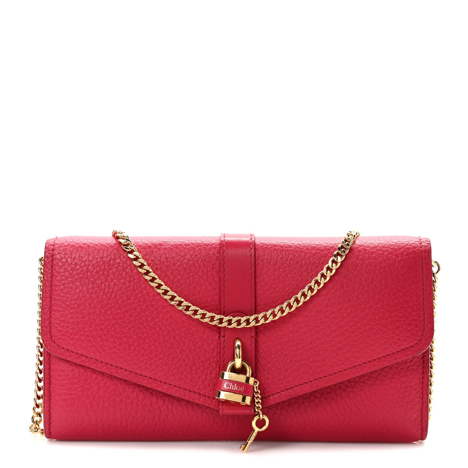 Chloe Shiny Grained Calfskin Aby Wallet on Chain Crimson Pink 1 of 11