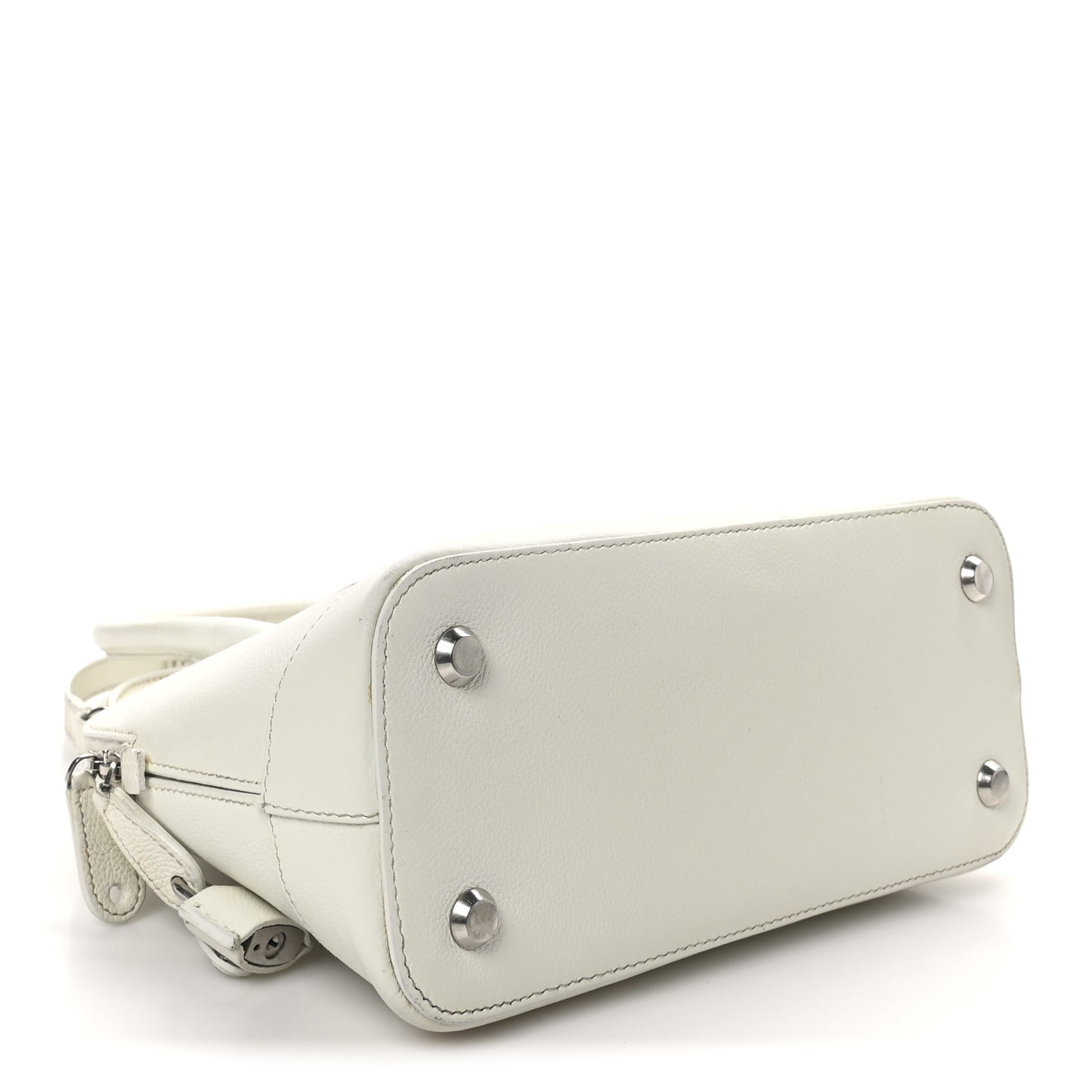 Signature Grained Calfskin Logo S Ville Top Handle Bag White Black