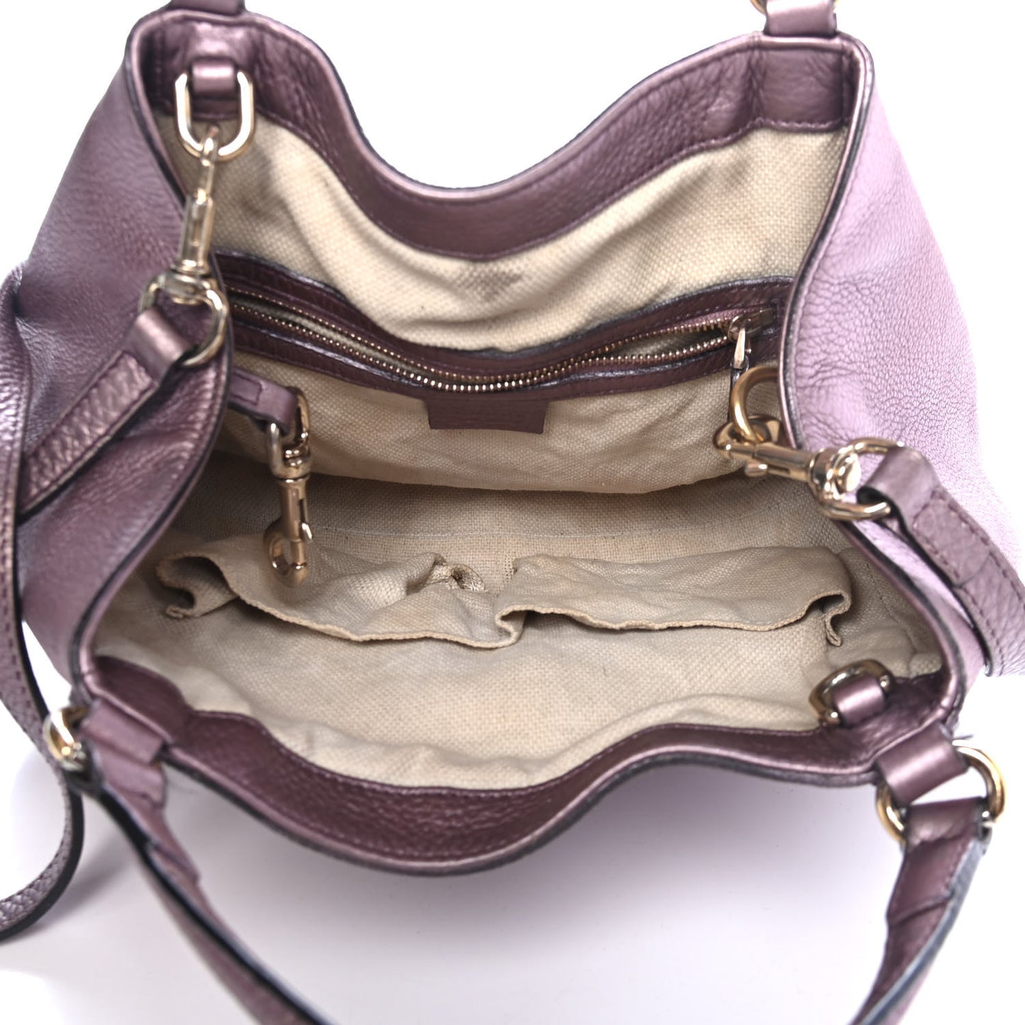 Metallic Pebbled Calfskin Small Soho Shoulder Bag Purple