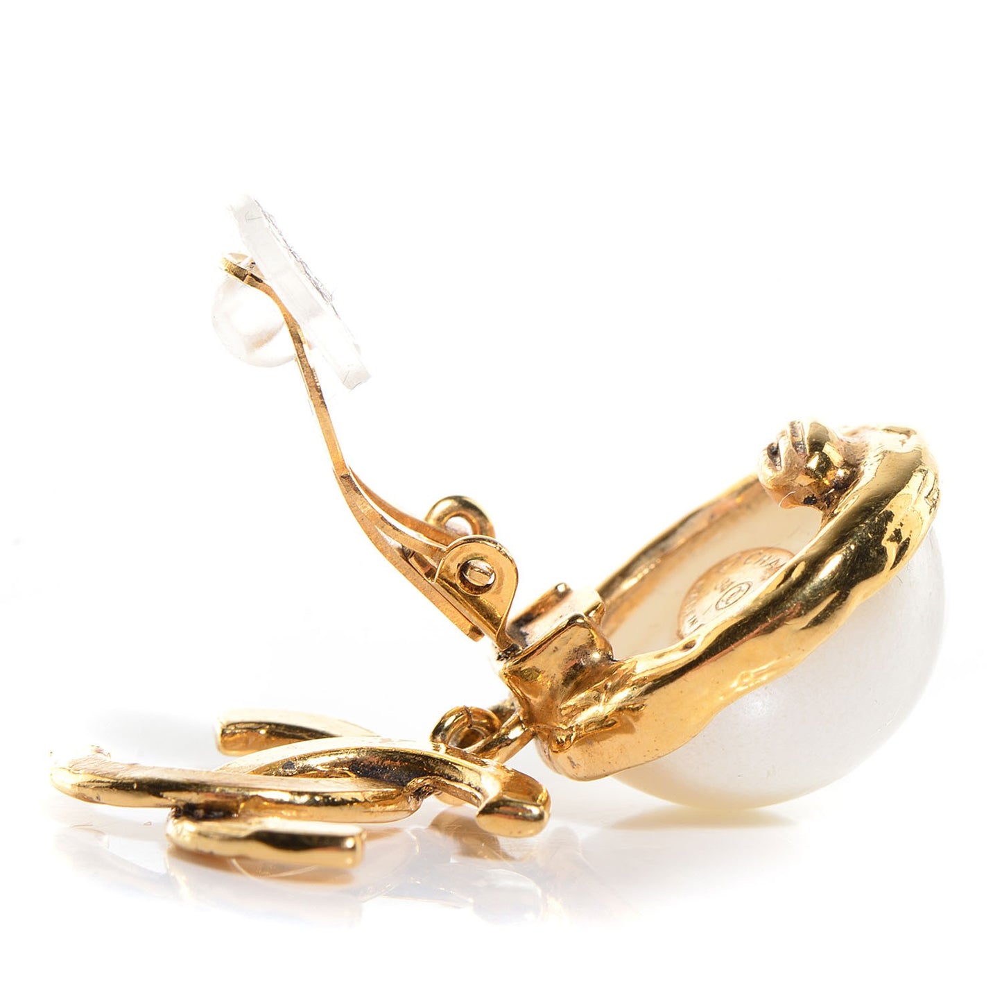 Pearl CC Drop Clip On Earrings Gold
