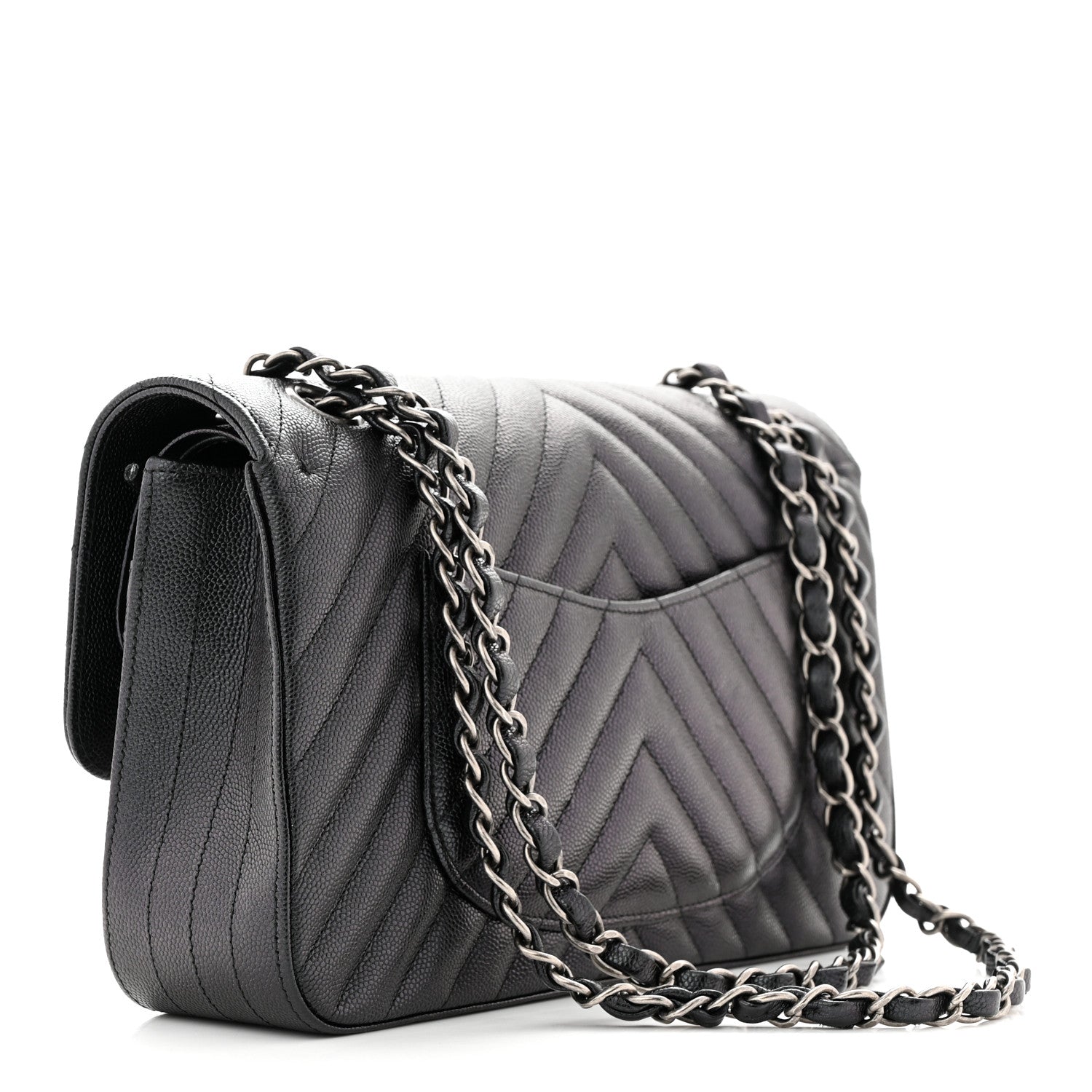 Chanel Iridescent Caviar Chevron Quilted Medium Double Flap Black 3 of 11