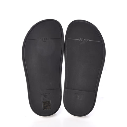 Fendi X FILA Glazed Fabric Calfskin FF 1974 Mania Slide Sandals 35 Mogano Panna Blueberry Caipiroska 5 of 9