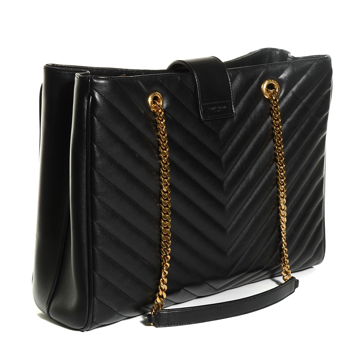 Saint Laurent Lambskin Matelasse Chevron Monogram Shopping Bag Black 3 of 8