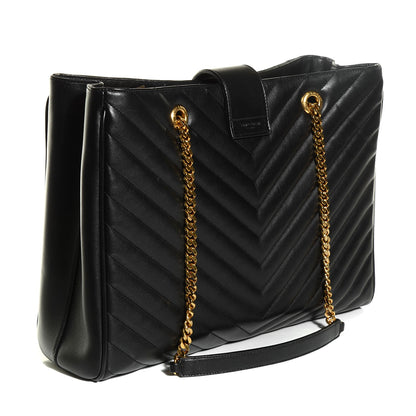 Saint Laurent Lambskin Matelasse Chevron Monogram Shopping Bag Black 3 of 8