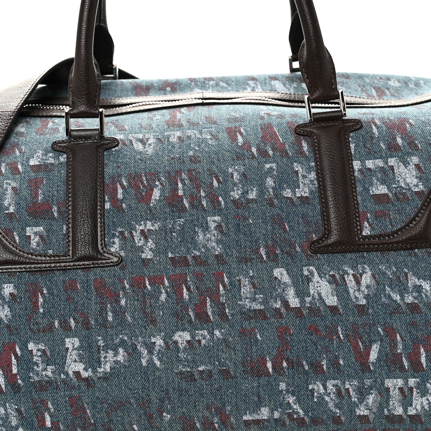 Lanvin X FUTURE Denim Calfskin Logo Print Travel Bag Blue Brown 6 of 8