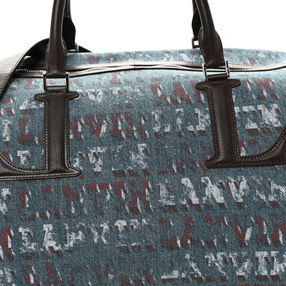 Lanvin X FUTURE Denim Calfskin Logo Print Travel Bag Blue Brown 6 of 8