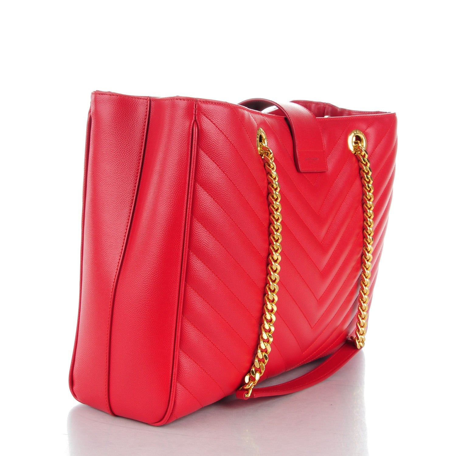 Saint Laurent Grain De Poudre Matelasse Chevron Monogram Shopping Bag Red 3 of 7