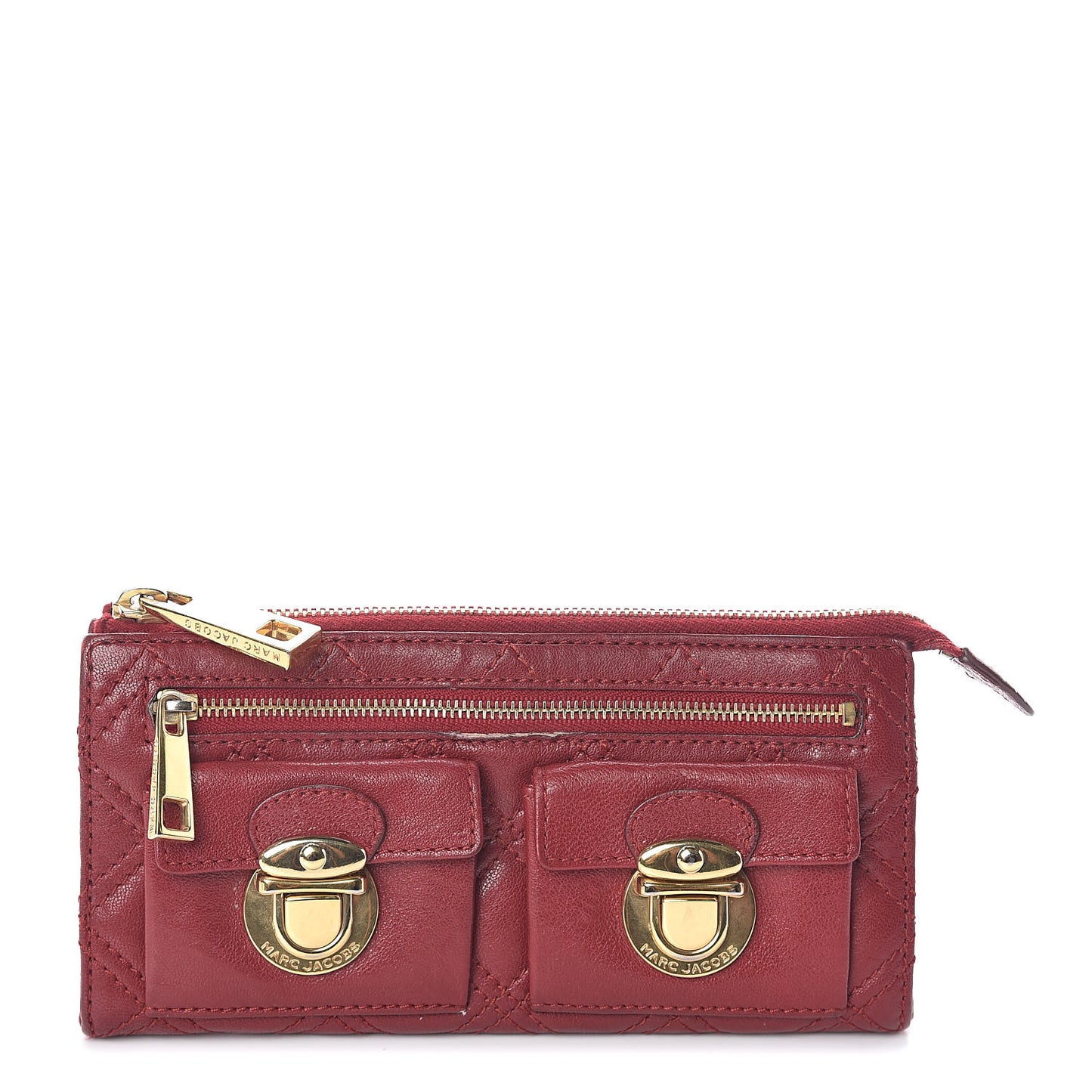 Lambskin Quilted Zip Clutch Wallet Poppy