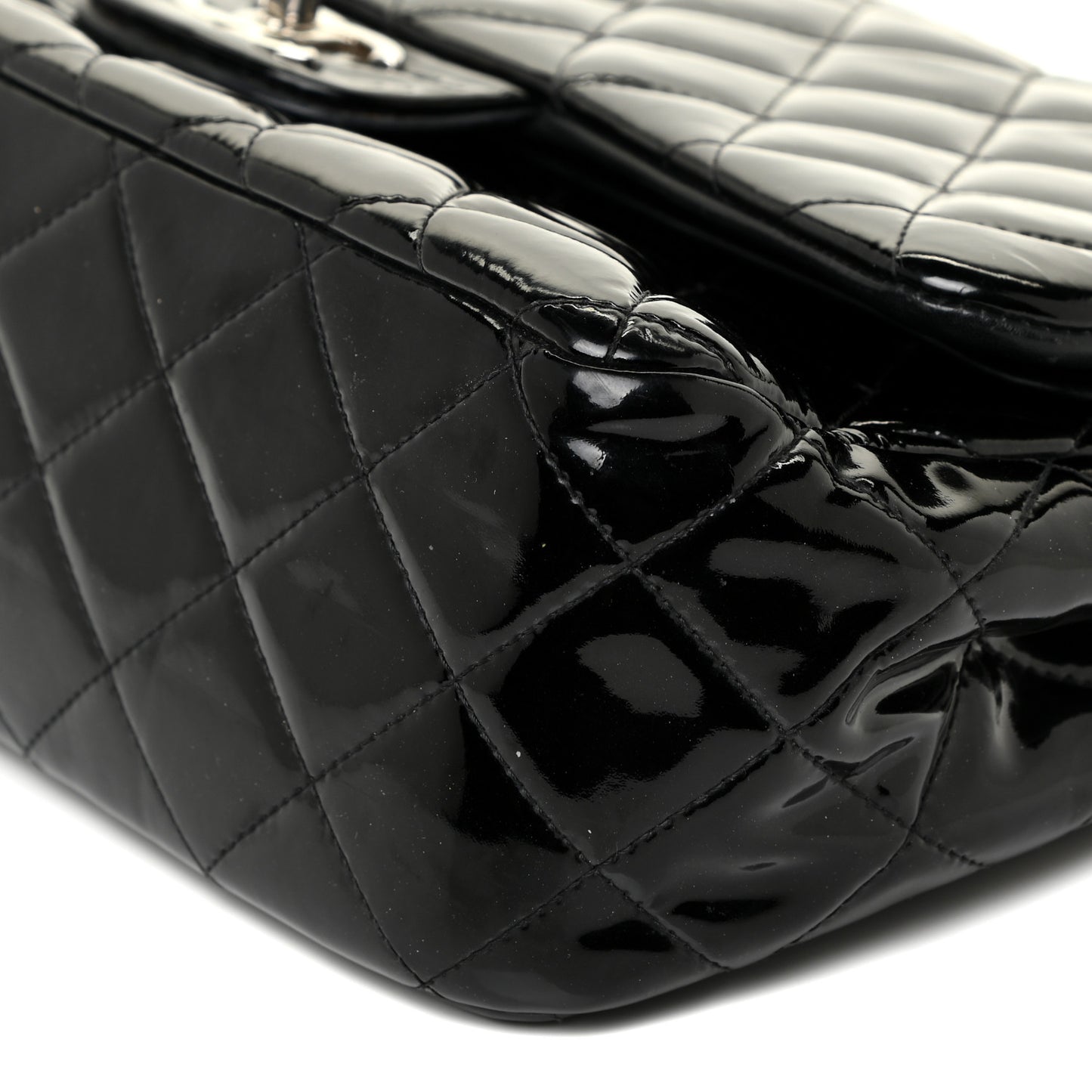 Patent Quilted Jumbo Double Flap Black