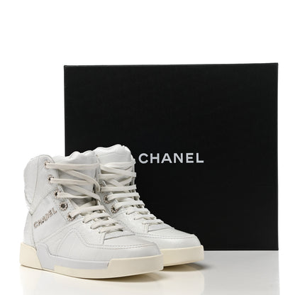 Chanel Calfskin Crocodile Embossed Cocodile High Top Sneakers 35.5 White 9 of 9
