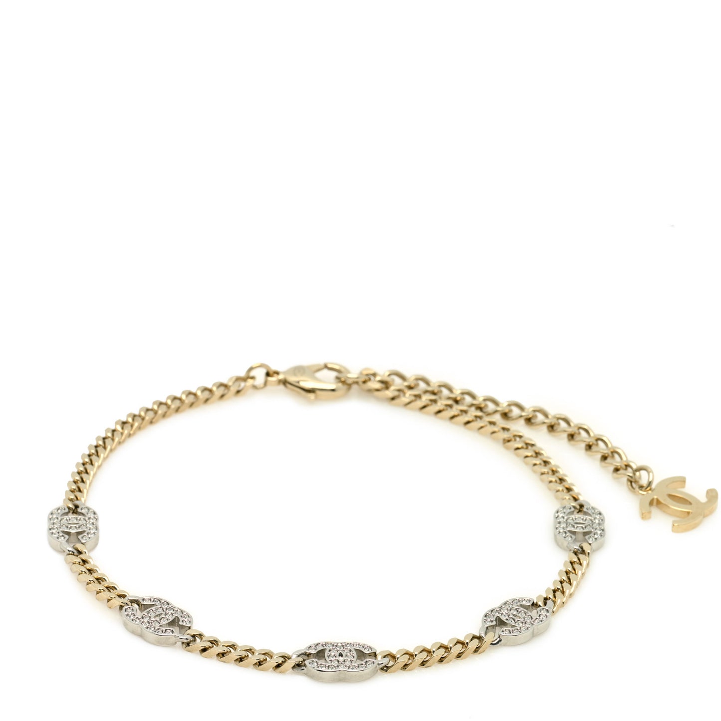 Crystal Chain CC Link Choker Gold Silver