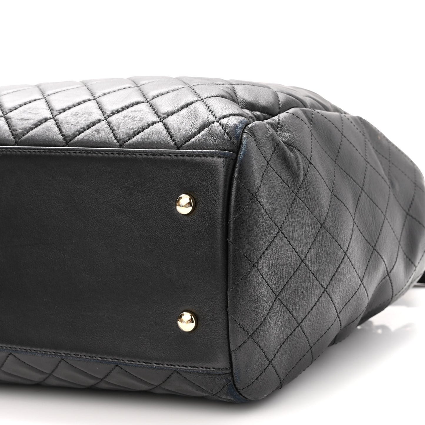 Lambskin Quilted Large Drawstring Bag Black