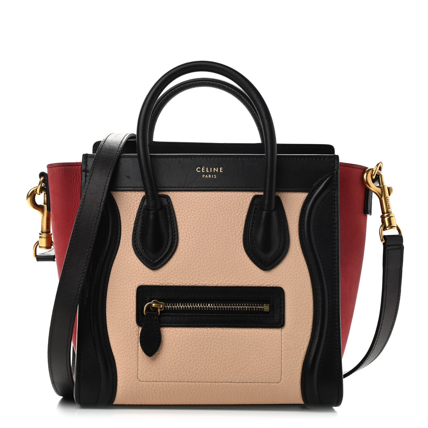 Celine Drummed Calfskin Nubuck Nano Tri-Color Luggage Ruby 1 of 15