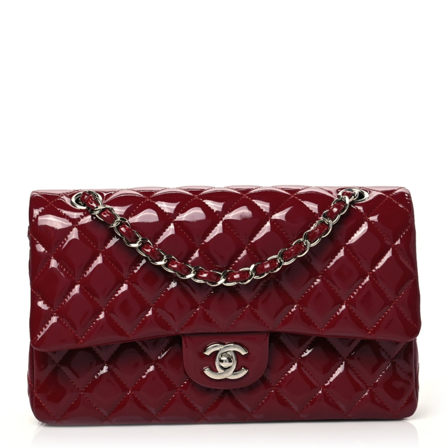 Chanel Patent Calfskin Quilted Medium Double Flap Dark Red 1 of 8