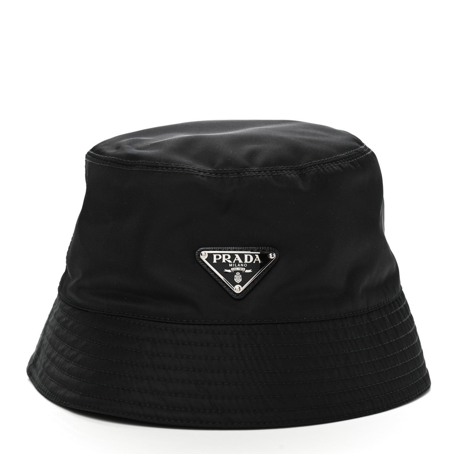 Prada Re-Nylon Metal Triangle Logo Mens Bucket Hat L Black 1 of 8