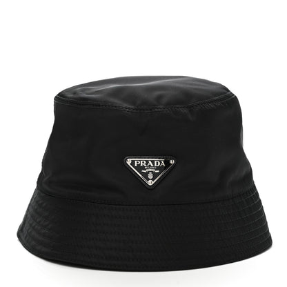 Prada Re-Nylon Metal Triangle Logo Mens Bucket Hat L Black 1 of 8