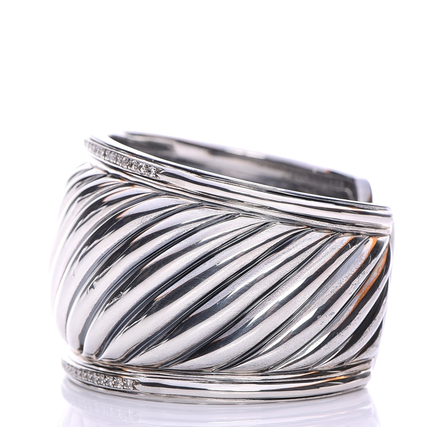 Sterling Silver Diamond 41mm Sculpted Cable Cuff Bracelet