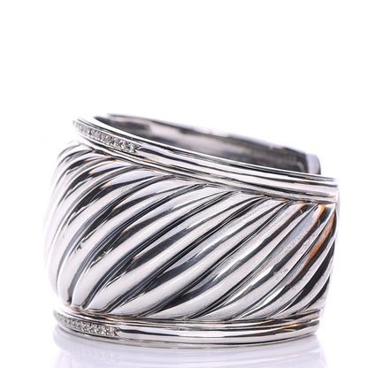 David Yurman Sterling Silver Diamond 41mm Sculpted Cable Cuff Bracelet 3 of 5