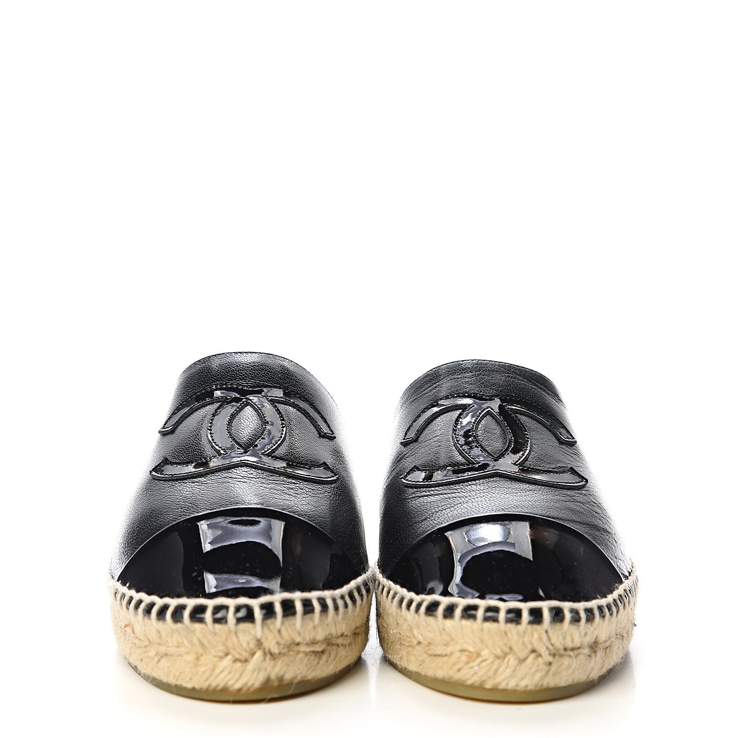 Chanel Goatskin Patent CC Espadrille Mules 37 Black 2 of 11