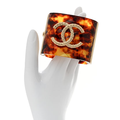 Chanel Resin Logo CC Cuff Gold Tortoise 2 of 4