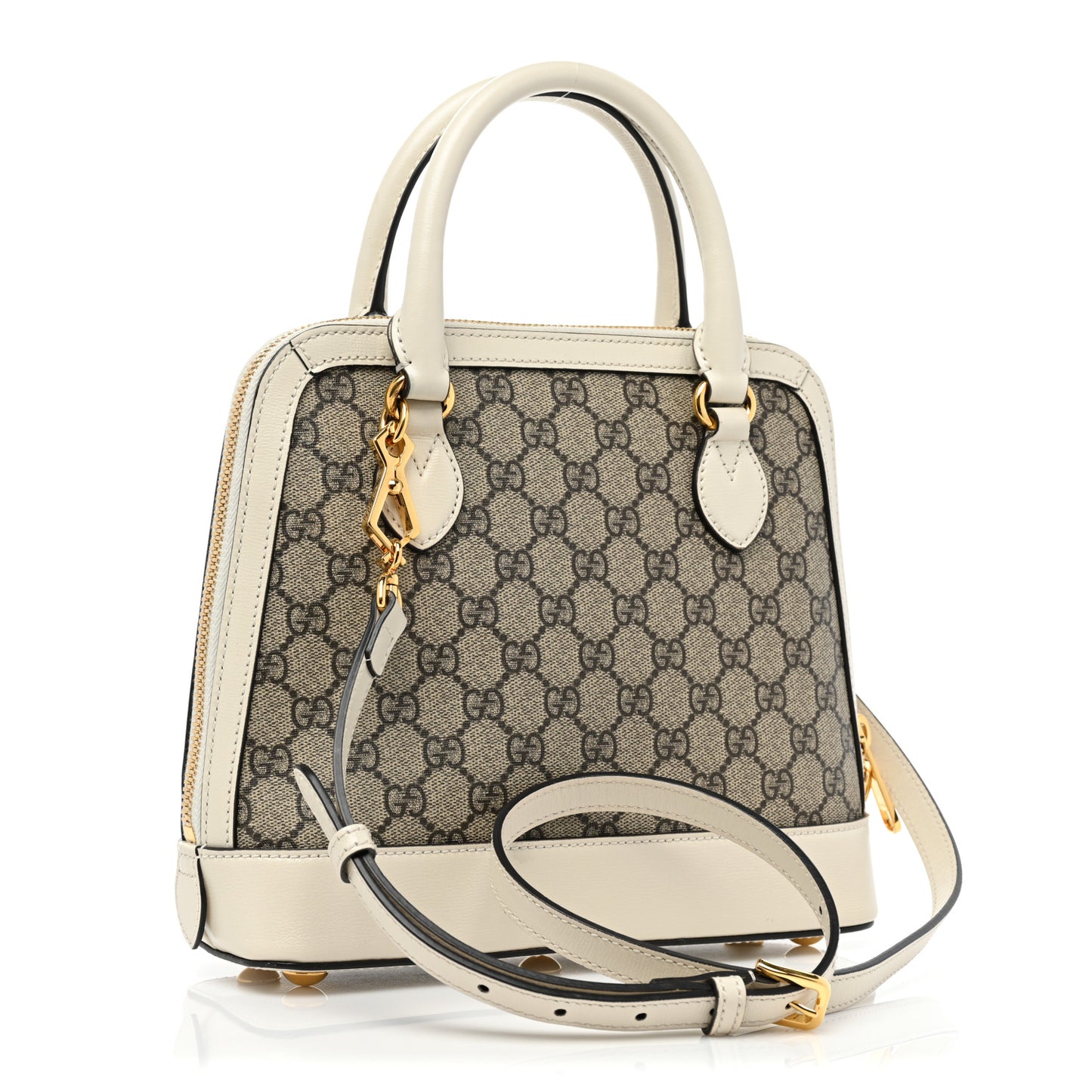 GG Supreme Monogram Azalea Calfskin Small Horsebit 1955 Top Handle Bag Beige Ebony Mystic White