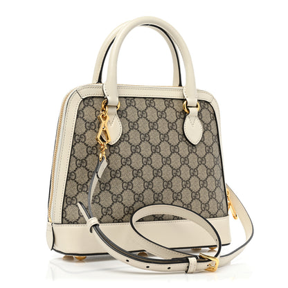 Gucci GG Supreme Monogram Azalea Calfskin Small Horsebit 1955 Top Handle Bag Beige Ebony Mystic White 2 of 9