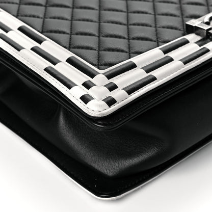 Chanel Calfskin Quilted Checkerboard Trim New Medium Boy Flap Black White 9 of 10