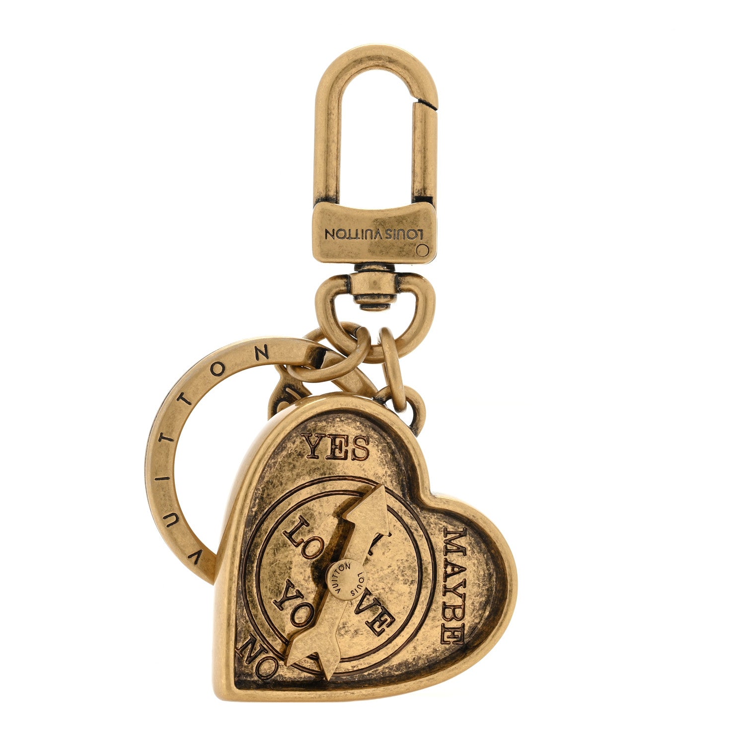 Louis Vuitton Metal LV Lovers Heart Bag Charm Key Holder Antique Gold 1 of 3