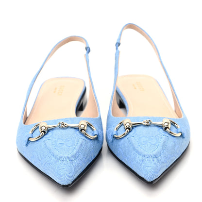 Gucci Canvas GG Monogram Horsebit Womens Slingback Ballet Flat 40 Light Blue 3 of 9