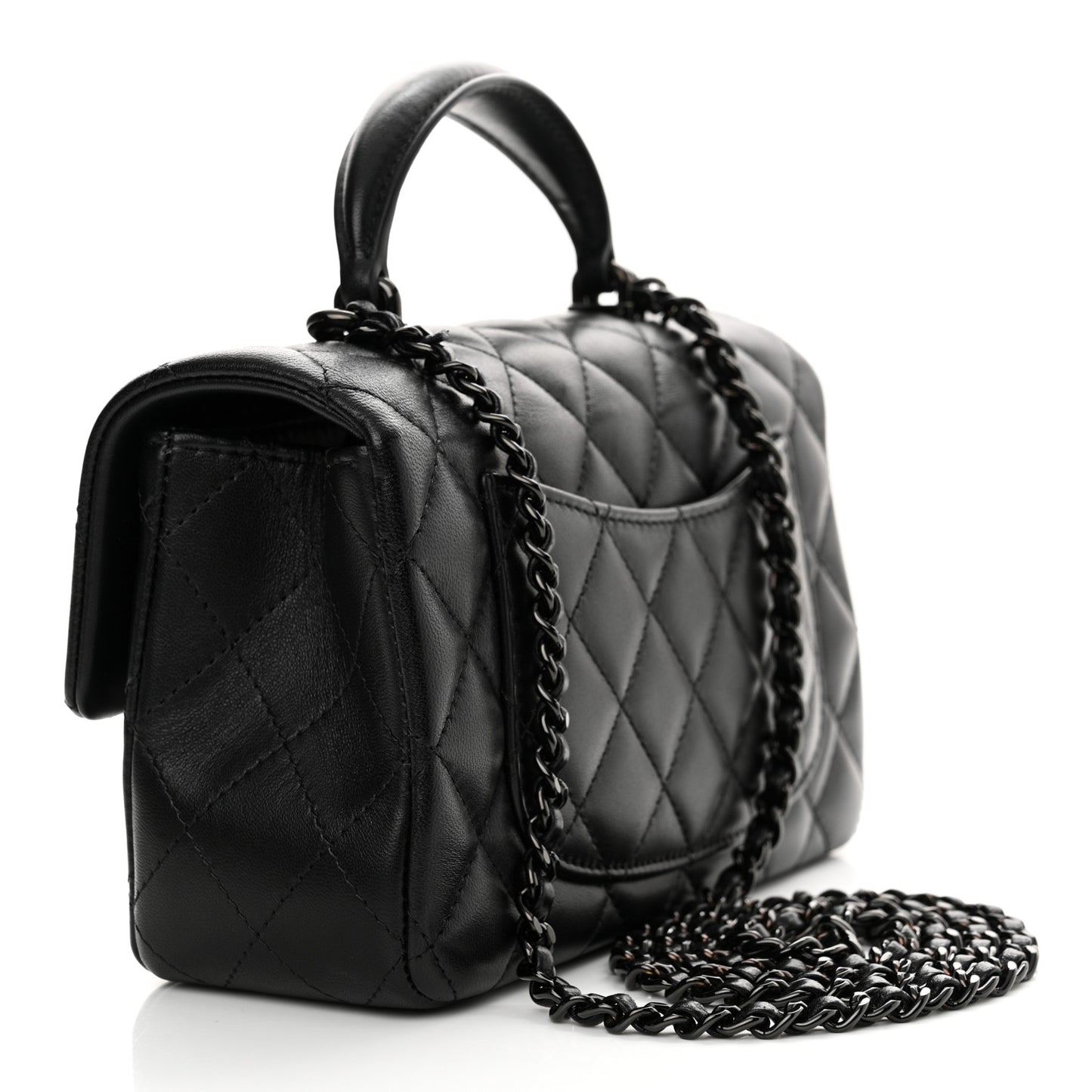 Lambskin Quilted Mini Top Handle Rectangular Flap So Black