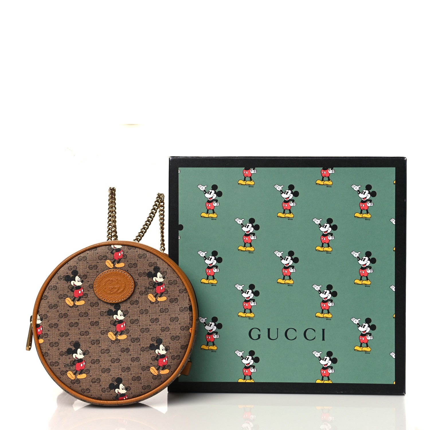 Gucci X DISNEY Mini Vintage GG Supreme Monogram Mickey Mouse Round Backpack Beige Vintage Sun Oil 10 of 10
