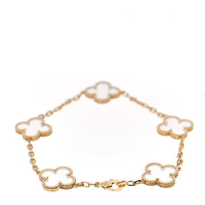Van Cleef & Arpels 18K Yellow Gold Rock Crystal 5 Motifs Vintage Alhambra Bracelet 2 of 6