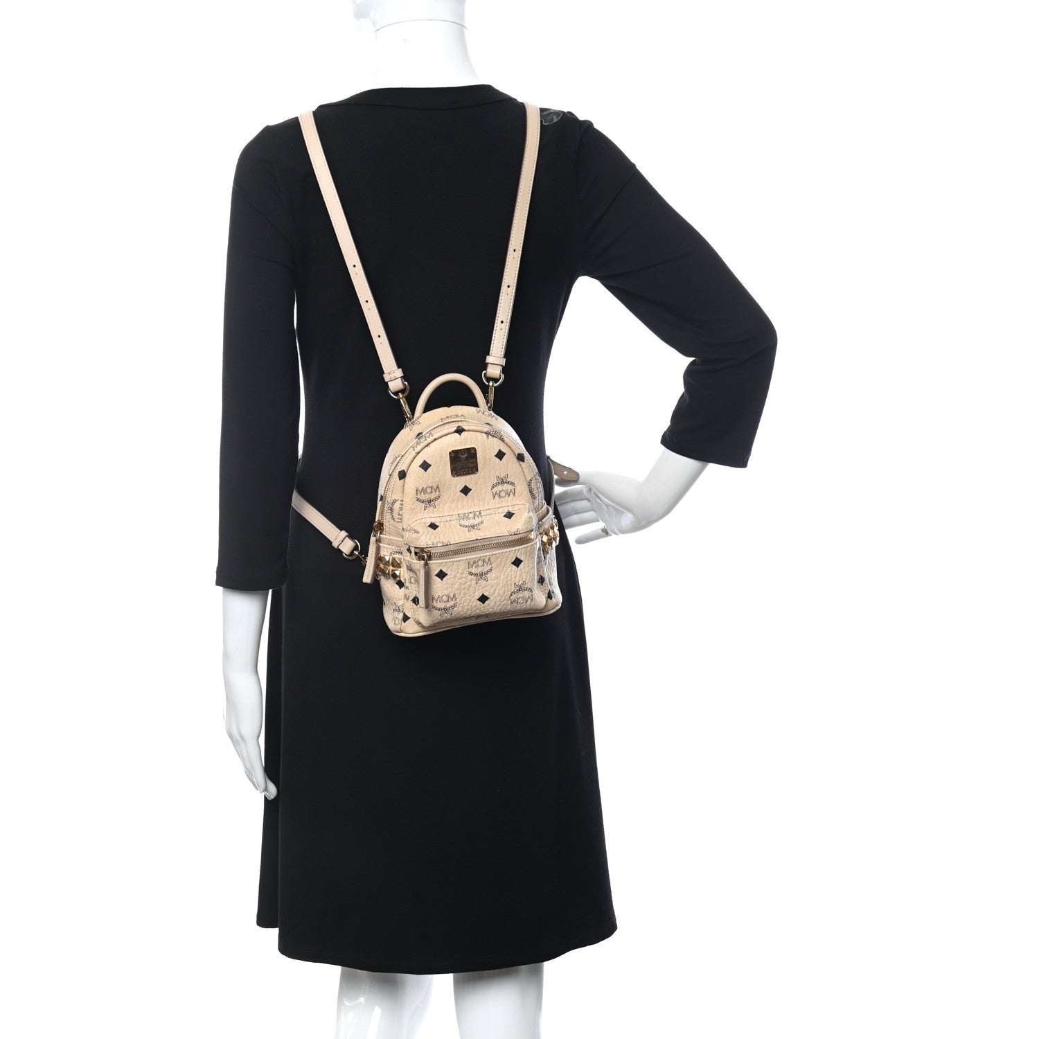 MCM Visetos Side Stud X-Mini Stark Bebe Boo Backpack Beige 2 of 10