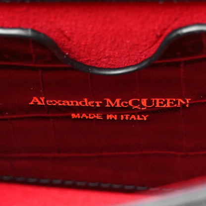 Alexander McQueen Calfskin Crocodile Embossed Mini Jeweled Satchel Black 6 of 12