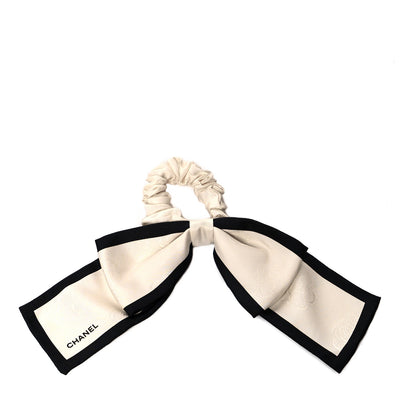 Chanel Silk Twill Hair Tie Ivory Black 1 of 5