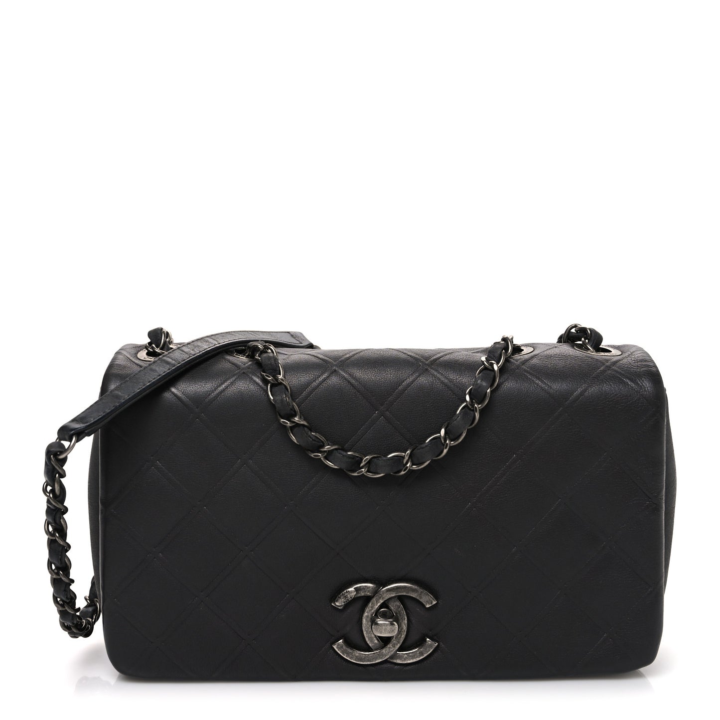 Calfskin Diamond Embossed Medium New Chic Flap Dark Grey