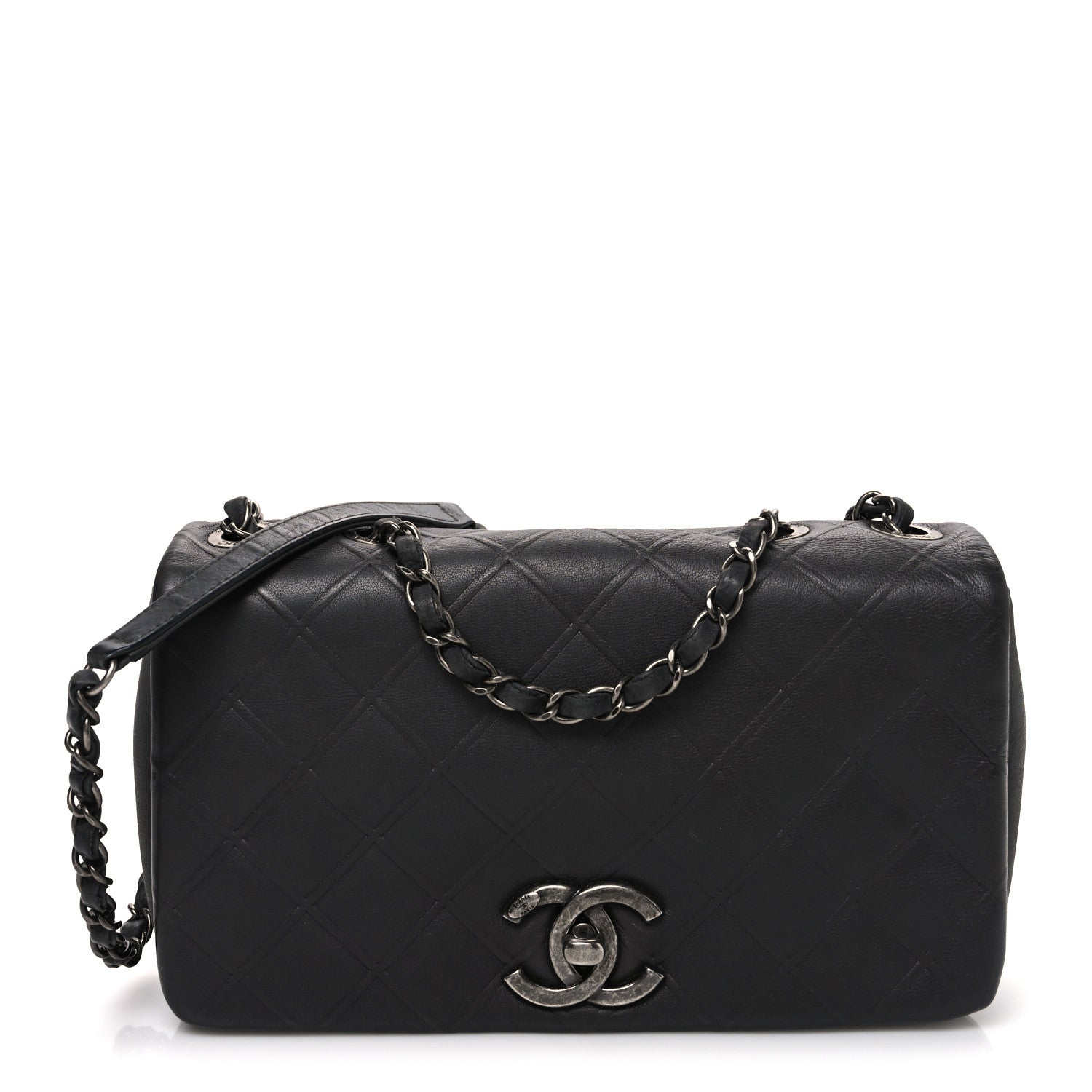Chanel Calfskin Diamond Embossed Medium New Chic Flap Dark Grey 1 of 10