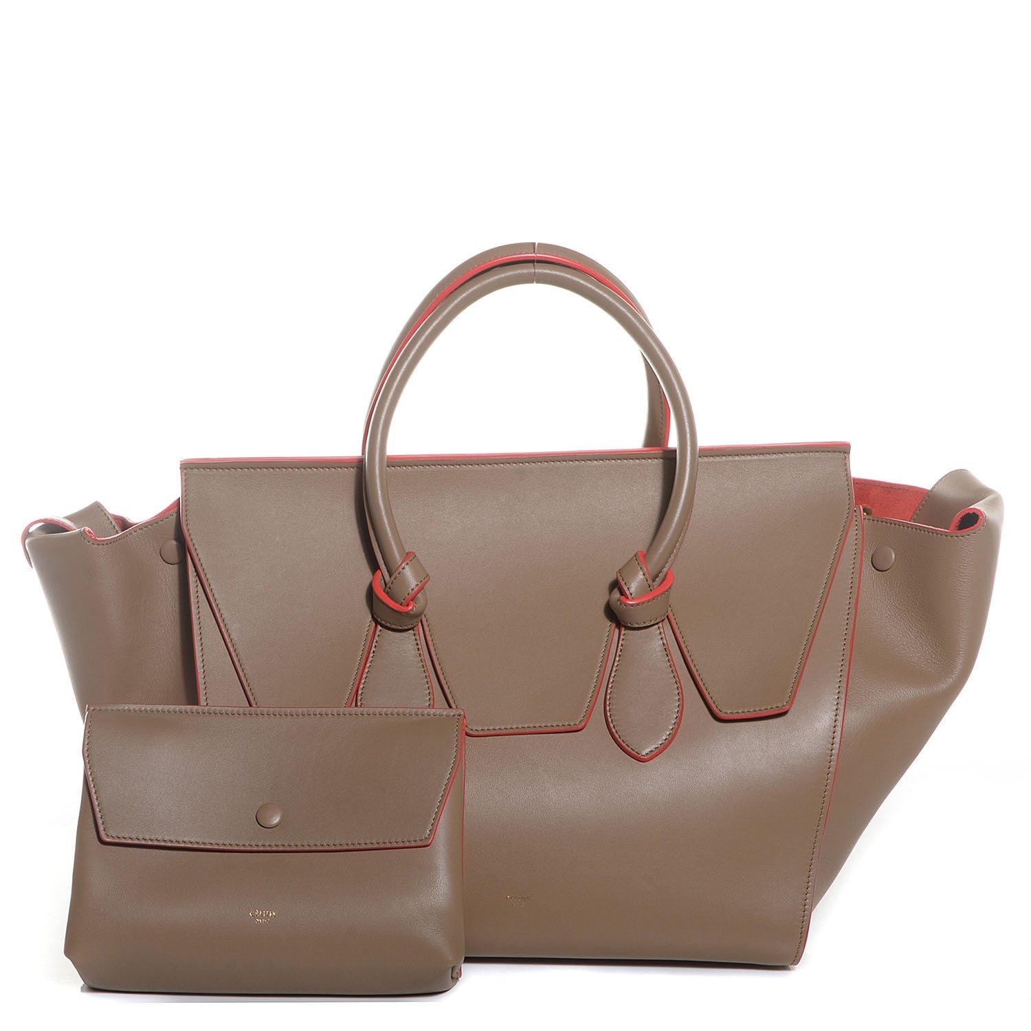 Celine Natural Calfskin Large Tie Knot Tote Dark Beige w Orange Trim 5 of 9